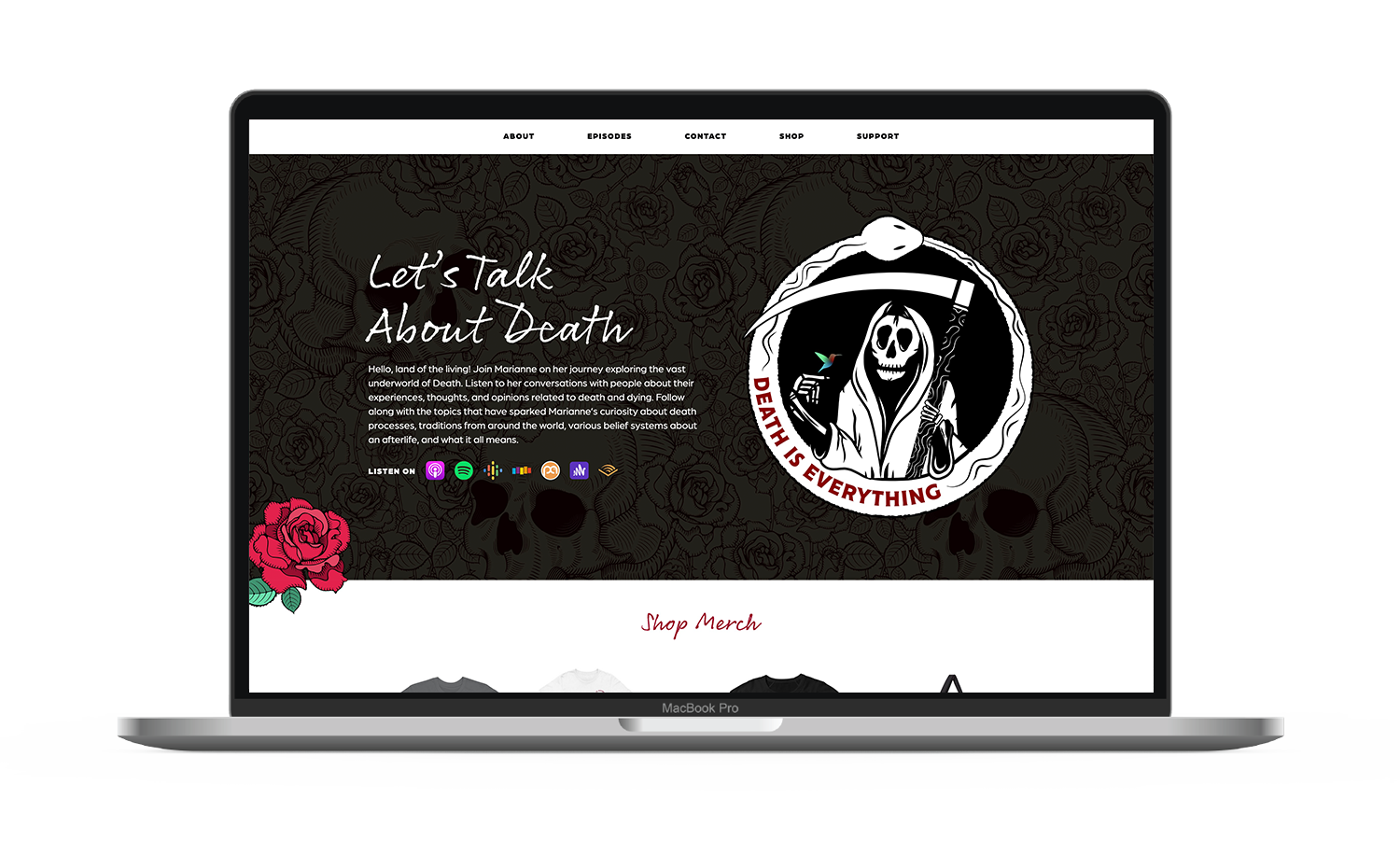 Death is Everything Podcast Website on Laptop