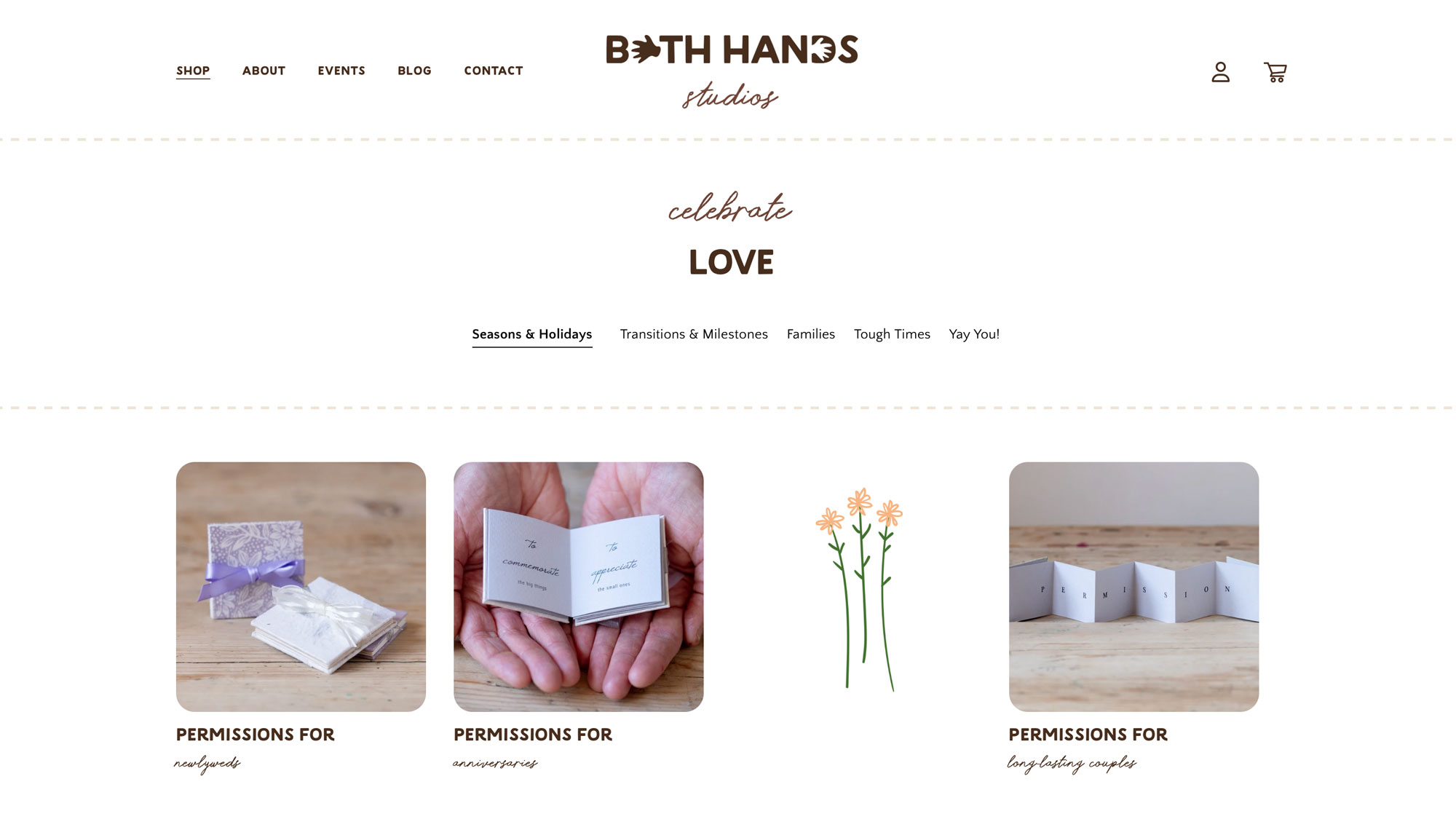 Screenshot of shop category page for love